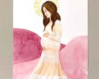 Glowing Mother with Child Watercolor Painting Print | Mother's Day Collection | Mom Gift