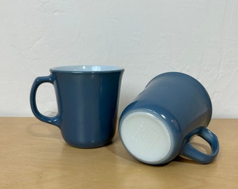 Vintage Pyrex Slate Blue Glass Coffee Mugs - Set of Two (2) 1960s