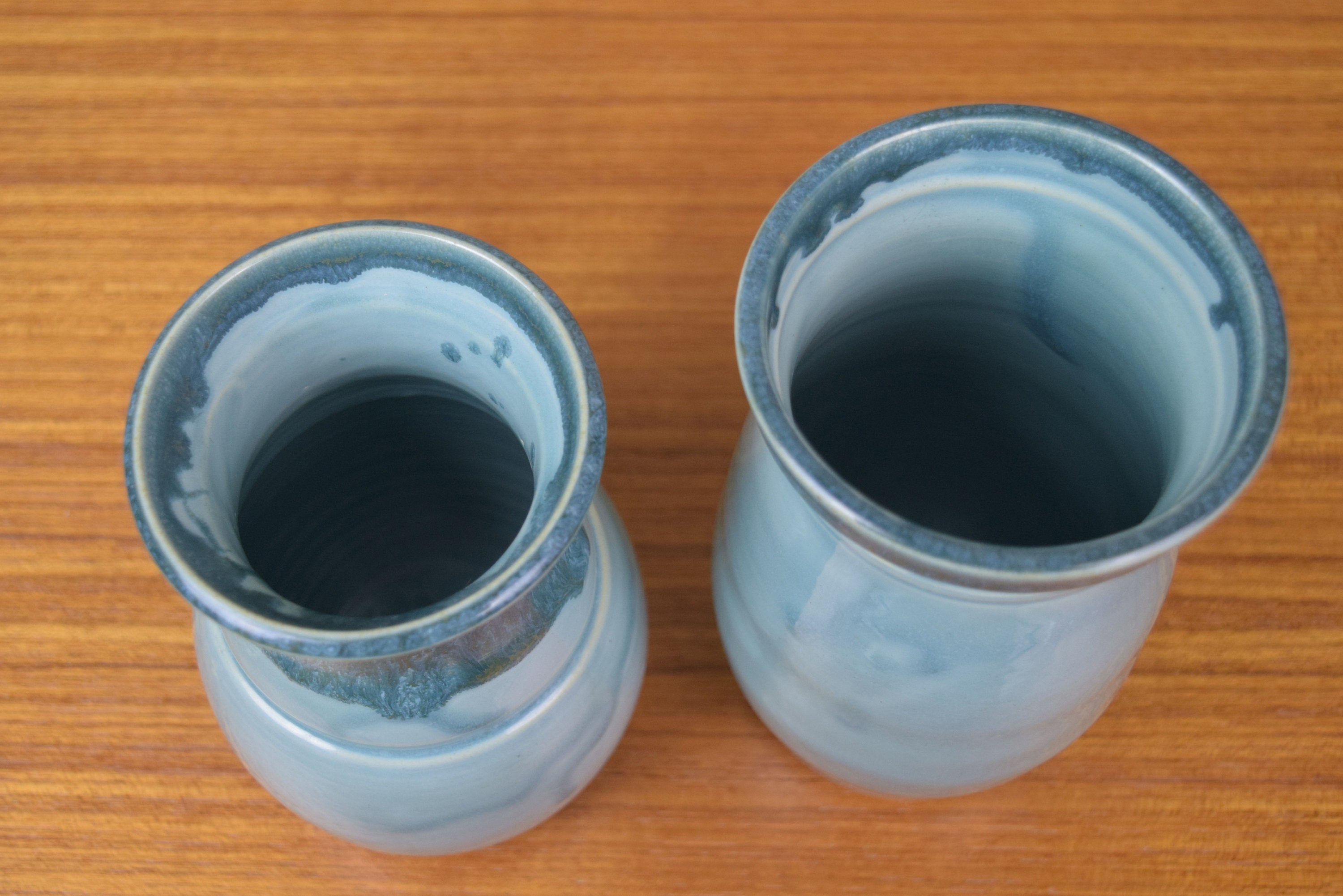 Vintage Studio Pottery Vases Signed Aqua Blue Drip Glaze Pair - Etsy