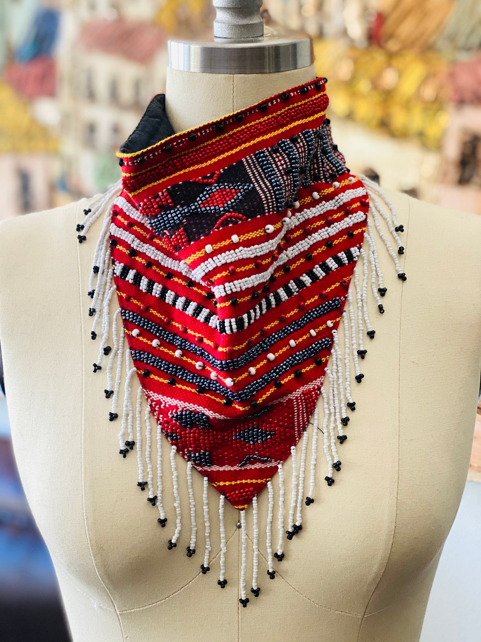 Ikat Bandana Necklace With Fringe Etsy