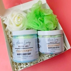 Whipped Body Butter & Soap Combo Gift Box, All Natural Self Care Gift Set, Whipped Shea and Mango Butter, Foaming Body Soap, Gift For Her
