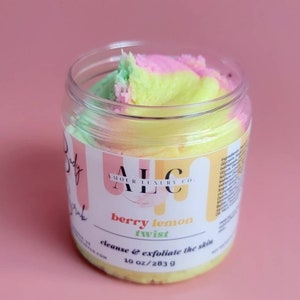 Strawberry Lemon Foaming Sugar Scrub for Bath and Body, Natural Exfoliating Scrub, Whipped Soap Scrub, Body Polish, Body Wash, Gifts for Her