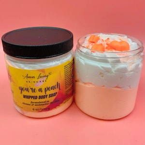 Sabonete chantilly Peaches & Cream, manteiga de banho batida, creme de barbear chantilly vegano, limpador de espuma para sabonete líquido, sabonete cremoso de banho, presente para ela