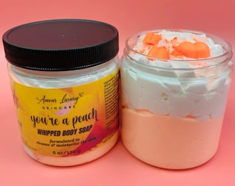 Peaches & Cream Whipped Soap, Whipped Bath Butter, Vegan Whipped Shaving Cream, Foaming Body Wash Cleanser, Bath Creamy Soap, Gift for Her