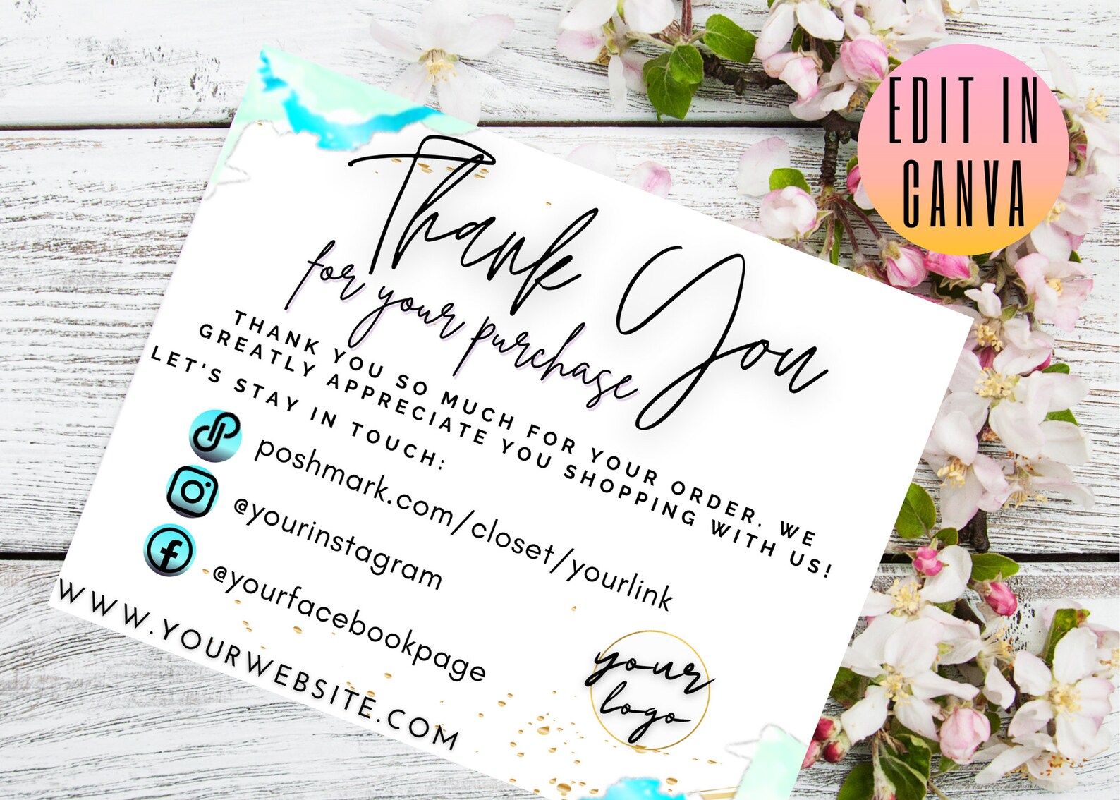 Poshmark Thank You Card Template Poshmark Printable Thank You Etsy UK