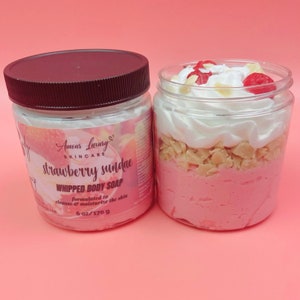 Sabonete batido de sundae de morango, manteiga de banho batida, creme de barbear batido vegano, espuma de limpeza para lavagem corporal, sabonete cremoso de banho, presente para ela