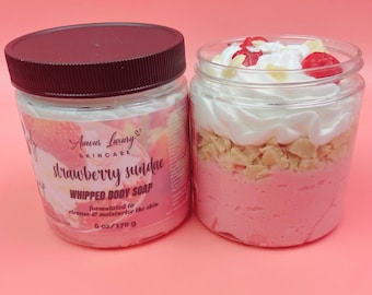 Strawberry Sundae Vegan Whipped Soap, Avocado Oil, 6oz
