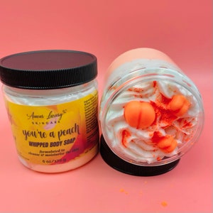 Sabonete batido Peaches N Creme, manteiga de banho batida, creme de barbear batido vegano, limpador de espuma para sabonete líquido, sabonete cremoso de banho, presente para ela