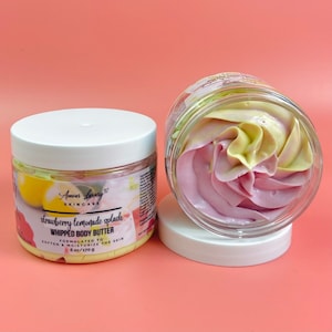 Strawberry Lemonade Whipped Body Butter, Non-Greasy Whipped Shea and Mango Body Butter, Natural Moisturizer, Body Lotion, Gifts for Her