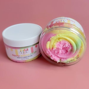 Lemon Strawberry Foaming Sugar Scrub for Bath and Body, Natural 6 oz & 10 oz Exfoliating Scrub, Body Polish for Self Care, Gentle Body Wash