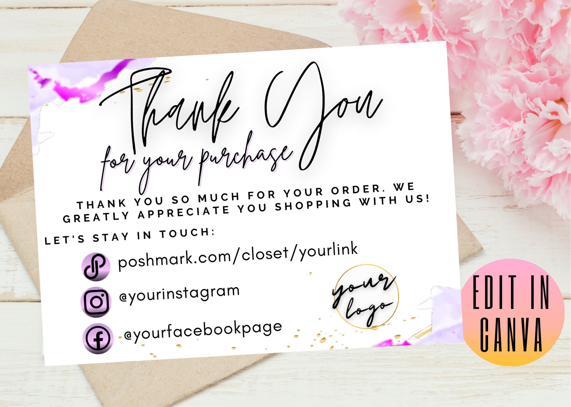 Poshmark Thank You Cards Poshmark Editable Thank You Note | Etsy