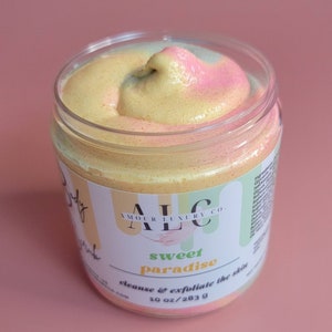 Kiwi Melon Foaming Sugar Scrub for Bath and Body, Natural 10 oz Exfoliating Scrub, Body Polish for Self Care, Gentle Body Wash, Gift for Her