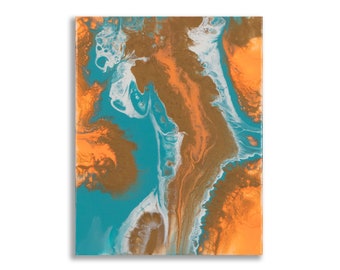 Acrylic Pour | Orange, Teal | 11x14in | Vertical or Horizontal | Original Abstract Artwork | Pouring Art | Fluid Art by Cheyenne | 166