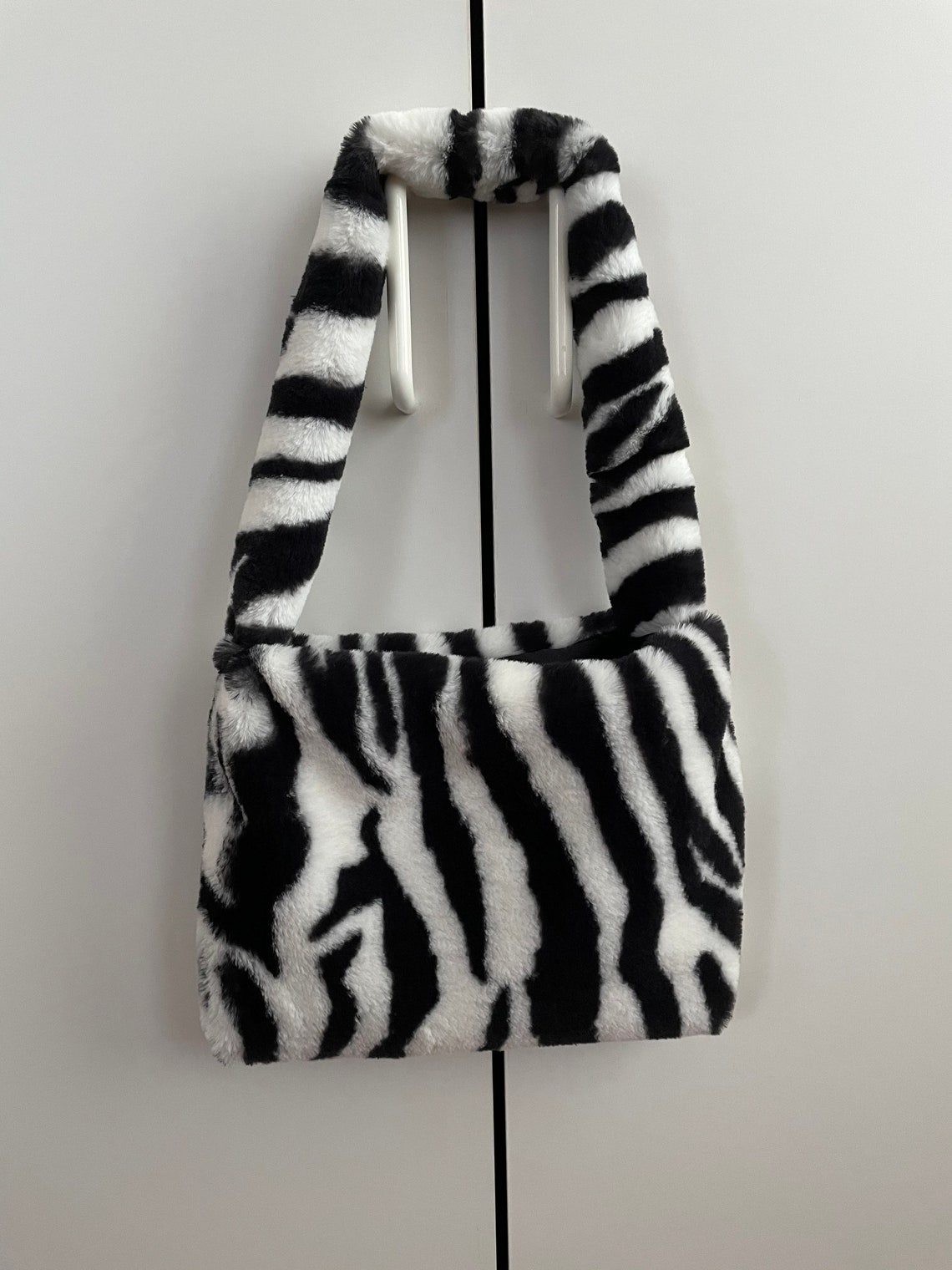 fluffy zebra tote bag