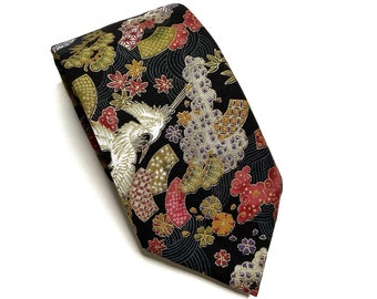 Yakuza Sakura Kran und Berg Fuji japanische Krawatte, Sakura Kimono japanische Krawatte - japanisches handgemachtes Geschenk, Geburtstagsgeschenk für Papa