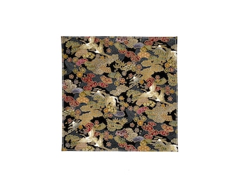 DDP | Japanese Crane, Mount Fuji and Sakura Japanese Kimono Pocket Square - Japanese Cotton Handmade Handkerchief, Hokusai, Ukiyo e