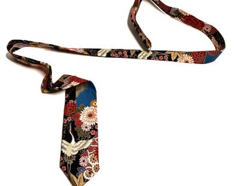 Yakuza Crane and Mount Fuji Kimono Japanese Necktie - Japanese