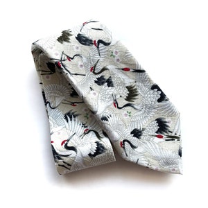 Crane Kimono Fabric Necktie - Japanese Handmade - Birthday Christmas Gift for him neck tie, wedding ties