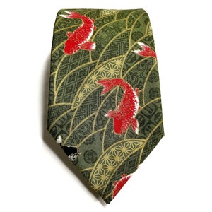 Koi Fish Necktie - Japanese Handmade, Kimono Fabric Necktie, Birthday Gift for dad, Japanese Neck tie for men, Christmas Gift, wedding ties