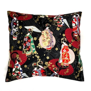 Japanese Geisha Cushion Cover - Japanese Maiko Kimono Pillow Cover, Japanese Umbrellas Throw Pillow, Japanese Gifts, Japanese Pillowcase