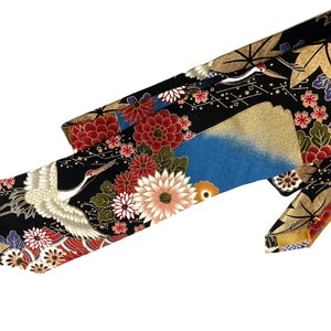 Yakuza Crane And Mount Fuji Kimono Japanese Necktie Japanese Handmade, Birthday Gift for dad, Japanese Indigo Traditional Neck tie for men image 6