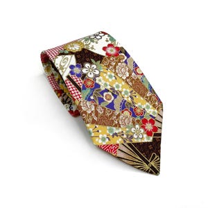 Yakuza Sakura Kimono Japanese Necktie - Japanese Handmade, Birthday Gift for dad, Japanese tie for men, Ume, Sensu, Kiku, Sayagata Necktie