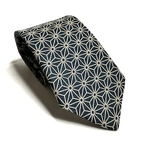 Asanoha Kimono Japanese Necktie - Japanese Indigo Traditional Neck tie for men, Birthday Christmas Gift for him tie, wedding ties for dad