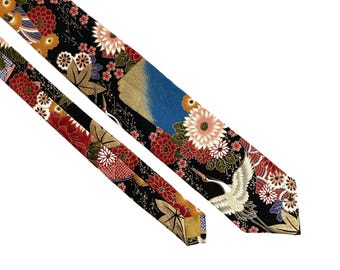 Yakuza Crane and Mount Fuji Kimono Japanese Necktie - Japanese