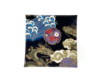 DDP | Yakuza Dragon And Ukiyo-e Japanese Wave Kimono Japanese Pocket Square - Japanese Cotton Handmade Handkerchief, Birthday Gift for dad