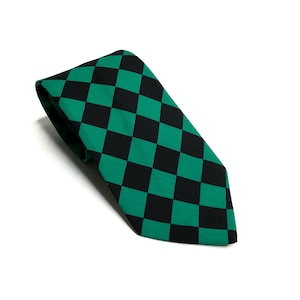 Ichimatsu Japanese Necktie - Green Kimono Fabric Tie, Japanese Handmade, Japanese Gift tie, Japanese Cosplay Tie, Cosplay accessories