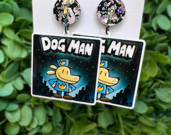 Book Week Dog Character Resin Dangle Earrings/ Man Dog Book Character Resin Dangle Earrings
