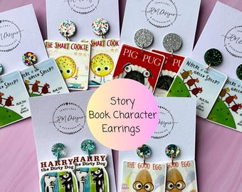 Storybook Resin Dangle Earrings/ Children's Book Dangle Earrings-variety/ Book Week Fiction Story Earrings/Sheep Earrings/Dog Earrings