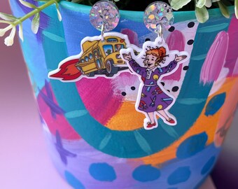 Science School Bus Resin Earrings, Teacher Character Earrings