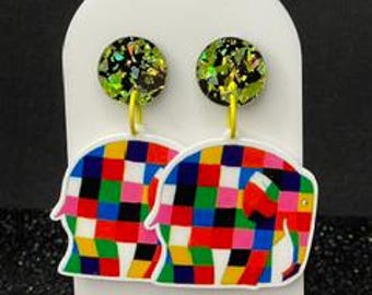 Book Week Elephant Storybook Earrings/ Elephant Character Resin Earrings/ Inspired by a story Elephant Character earrings