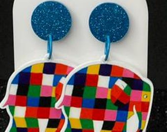 Book Week Elephant Storybook Earrings/ Elephant Character Resin Earrings/ Inspired by a story Elephant Character earrings