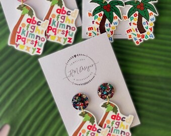 Book Week Boom Boom Childrens Book Alphabet Rhyme Coconut Tree Earrings/ Resin Coconut Tree Sound Tree Dangle Earrings/ Book Earrings