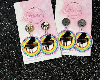 Statement Piano Dangle Earrings/ Piano Resin earrings/ Colourful Music Earrings/ Piano player/Instrument lover/Music Teacher earrings