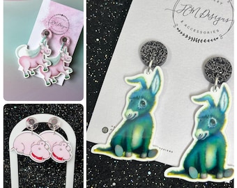 Book Week Classic Story Book Character Earrings/ Hippopotamus Roof character earrings/ Unicorn Character earrings/The D Donkey book Earrings