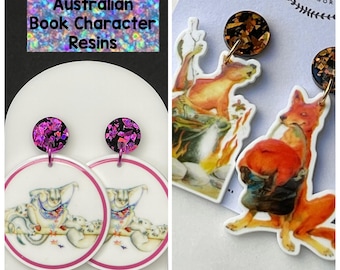 Aussie Book Story Character Earrings/ Book week Bush Baby Story Earrings/ Gum nut Character Resin Dangle Earrings/ Dingo Earrings