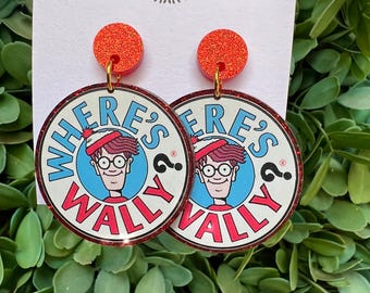 Statement Red Glitter Where's W Storybook Dangle Earrings/Mystery Storybook Character Book Week Jewellery for Teachers