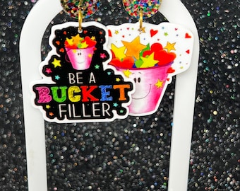 Book week Fill a Bucket earrings / Storybook Bucket Filler Resin Dangle Earrings/ Kindness Bucket Teacher Resin Dangle Earrings