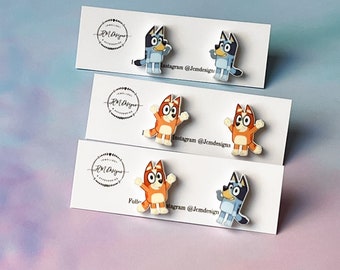 Mini Blue and Orange Dog Earrings/ Character Dog Stud Earrings- Inspired by Blue Heeler Character/ Dog Stud Earrings