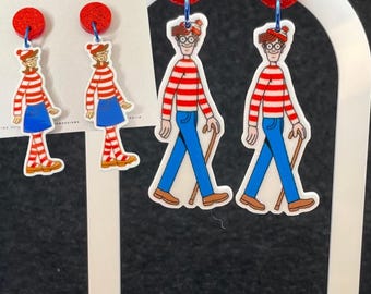 Book week Character Resin Dangle Earrings/where is W? Story earrings/Novelty Teacher earrings/red & white striped shirt Character earrings