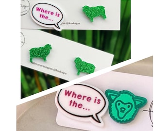 Green Sheep Stud Earrings, Book Character Jewellery