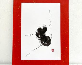 オリジナル墨絵、オリジナル水墨画、四君子の水墨画、原画、一点物絵画