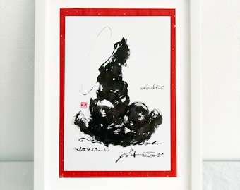 Original japanische Sumi-e Kunst | „Tu, was heute zu tun ist“ | Gerahmte Zen-Kalligraphie | Moderne minimalistische Wanddekoration