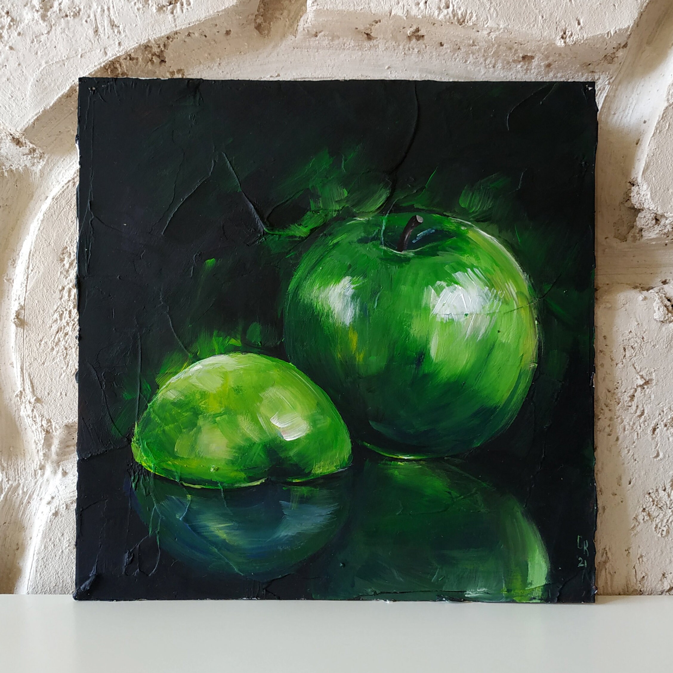 Apple Painting Original Acrylic Green Apple Wall Art Fruit Etsy