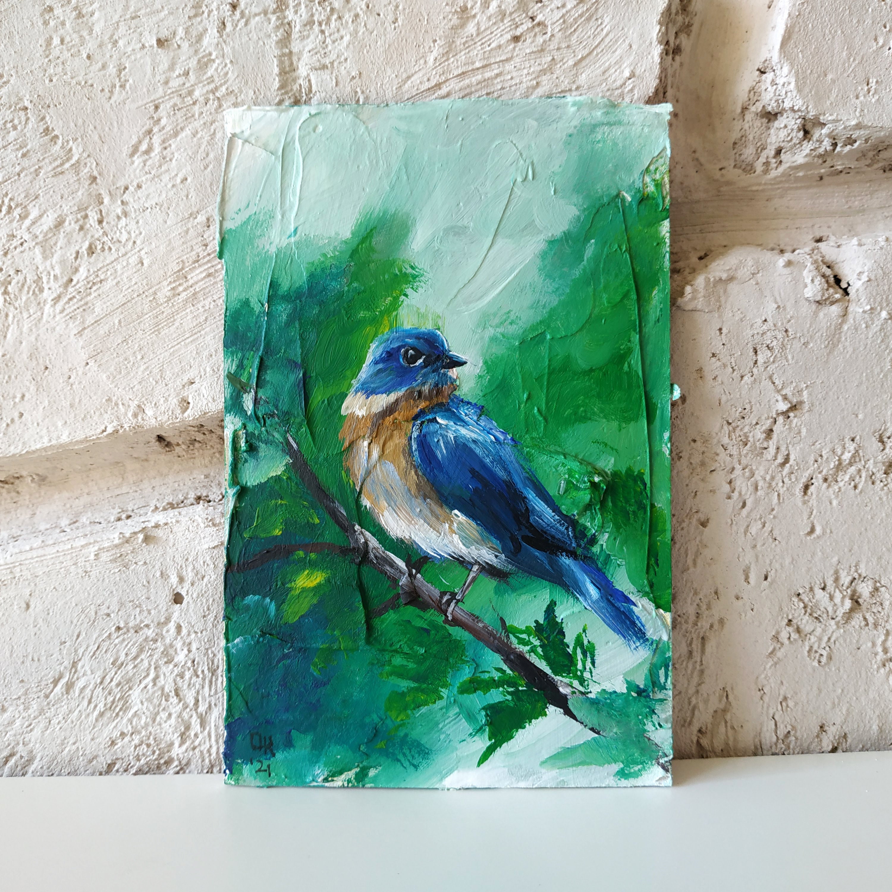 Bluebird Painting Original Acrylic Bluebird Artwork Bird Of Etsy