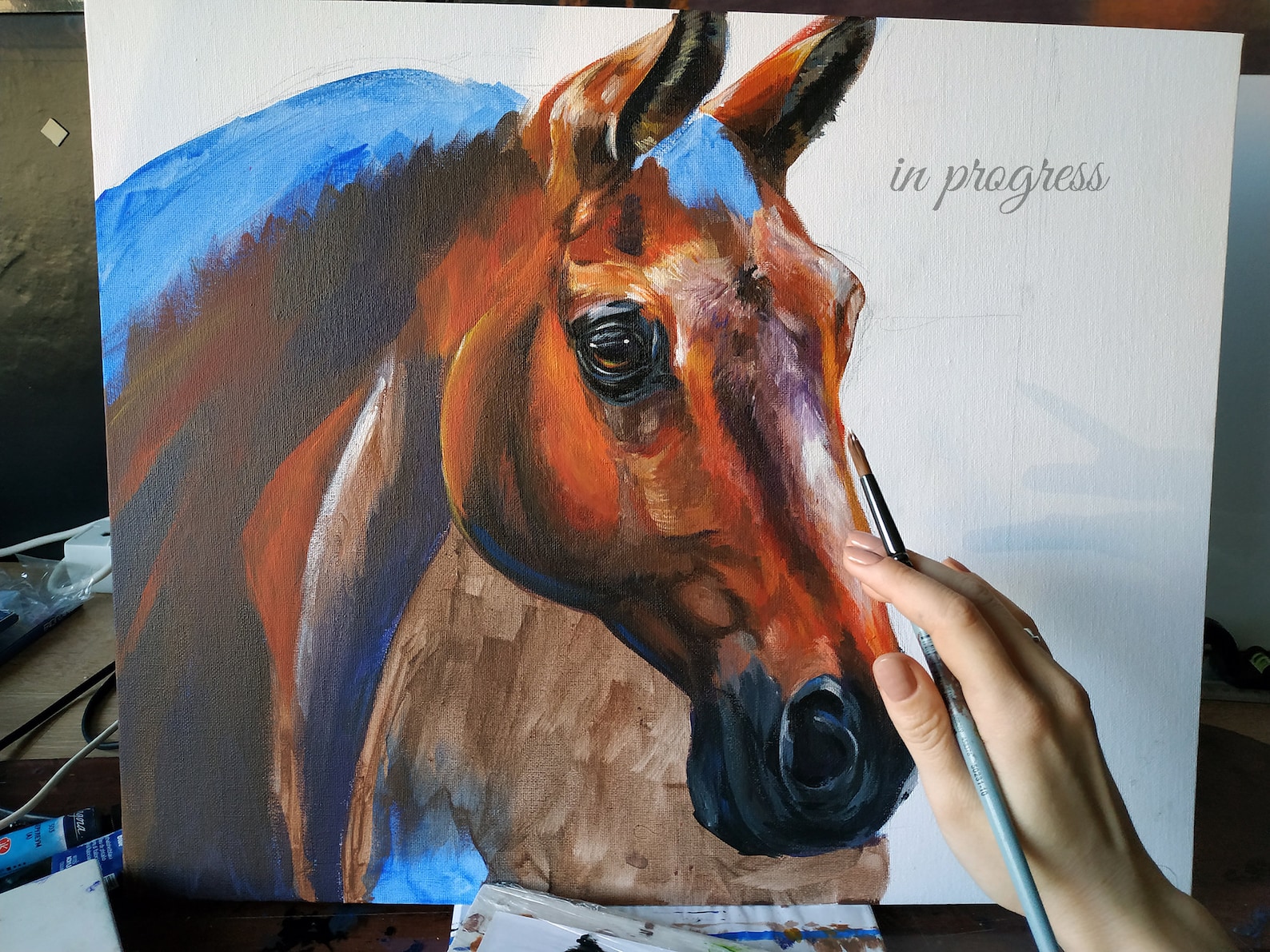 Horse Painting Original Acrylic Horse Artwork Equestrian Etsy