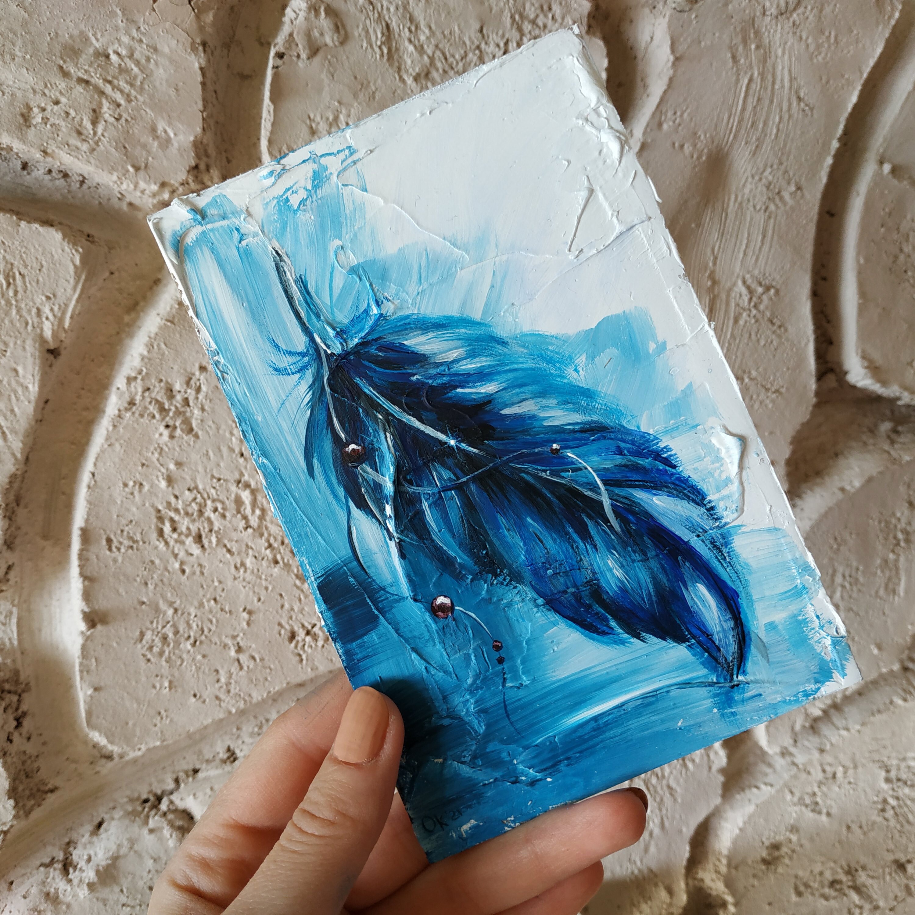 Feather Painting Original Acrylic Feather Wall Art Above Bed | Etsy